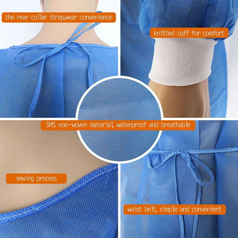 Surgical Gown Medical Waterproof Plastic SMS Non-Woven Fabric Disposable Protective Isolation Gown