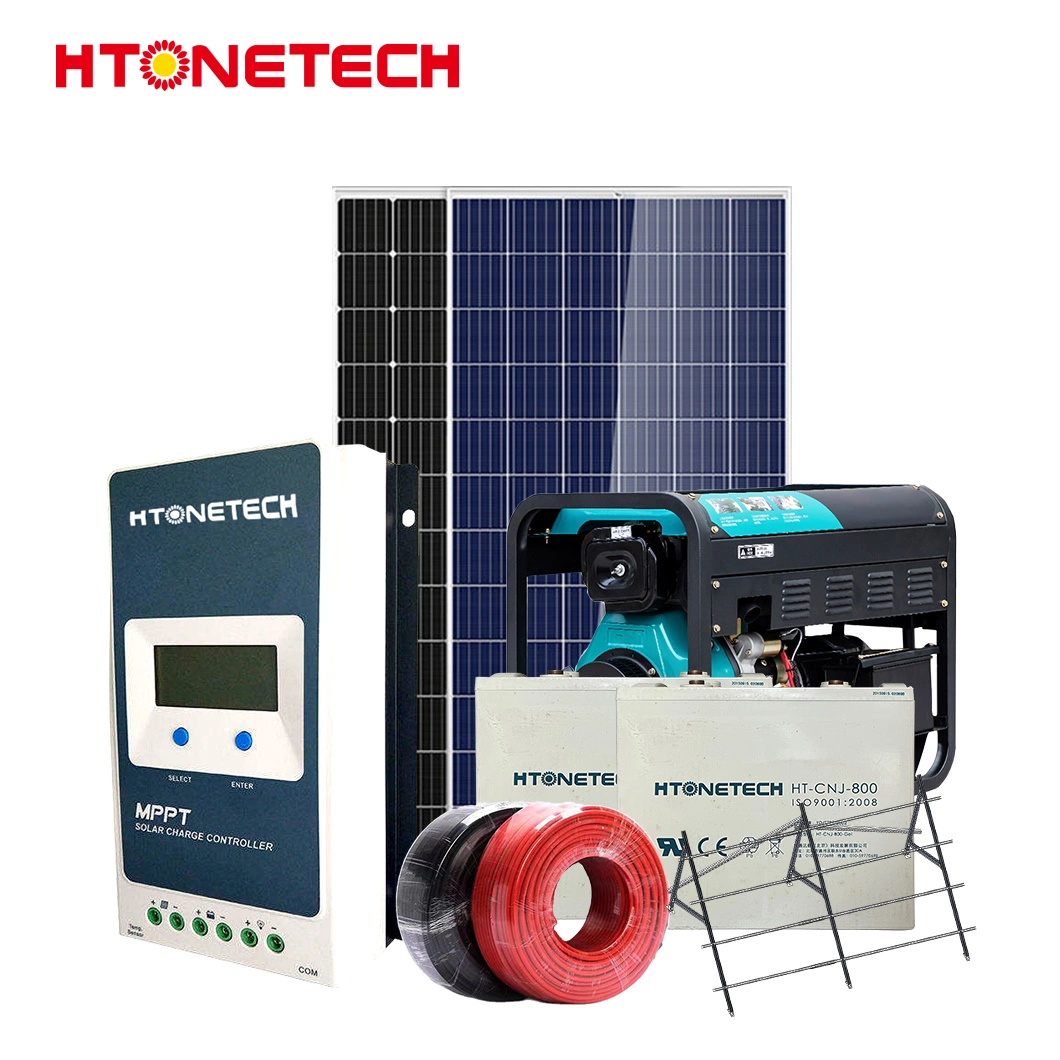 Htonetech Built in Battery Solar System off Grid Suppliers China 5kw 273kw 300watt Solar Panels Monocrystalline 1mva Diesel Generator 5kw Hybrid Solar Power