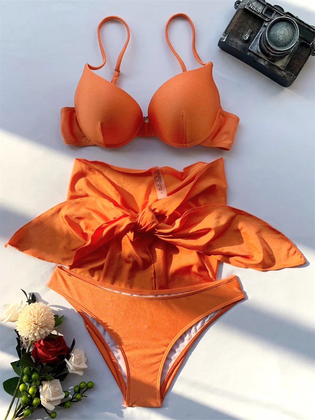 SJ-BS1003 Wholesale/Supplier 2022 Solid Colored Three Piece Bikini Set Beachwear with Cover up