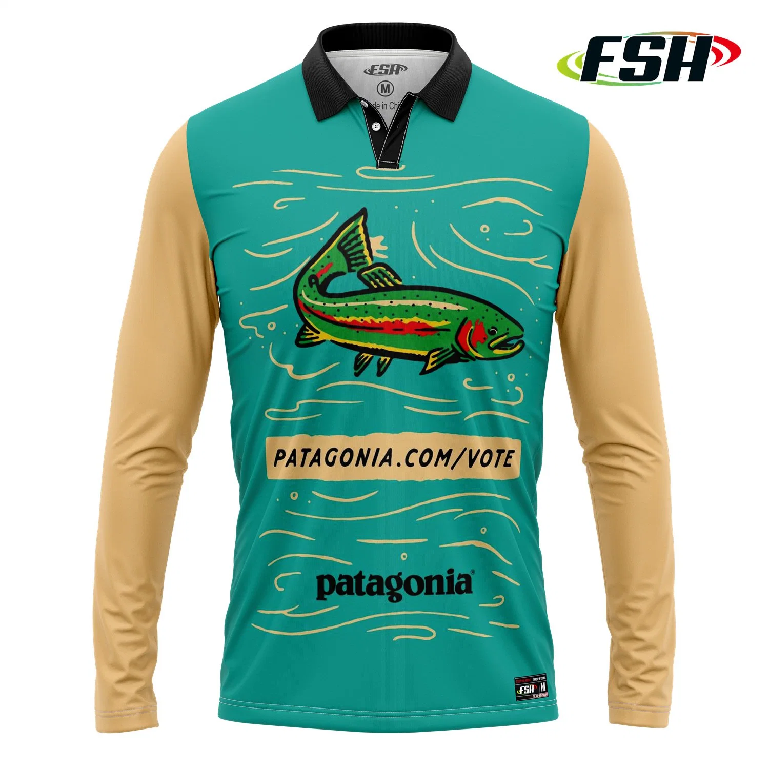 Black Polyester Polo Style Fashion Sublimation Print Fishing Shirt Men Outdoor Wear