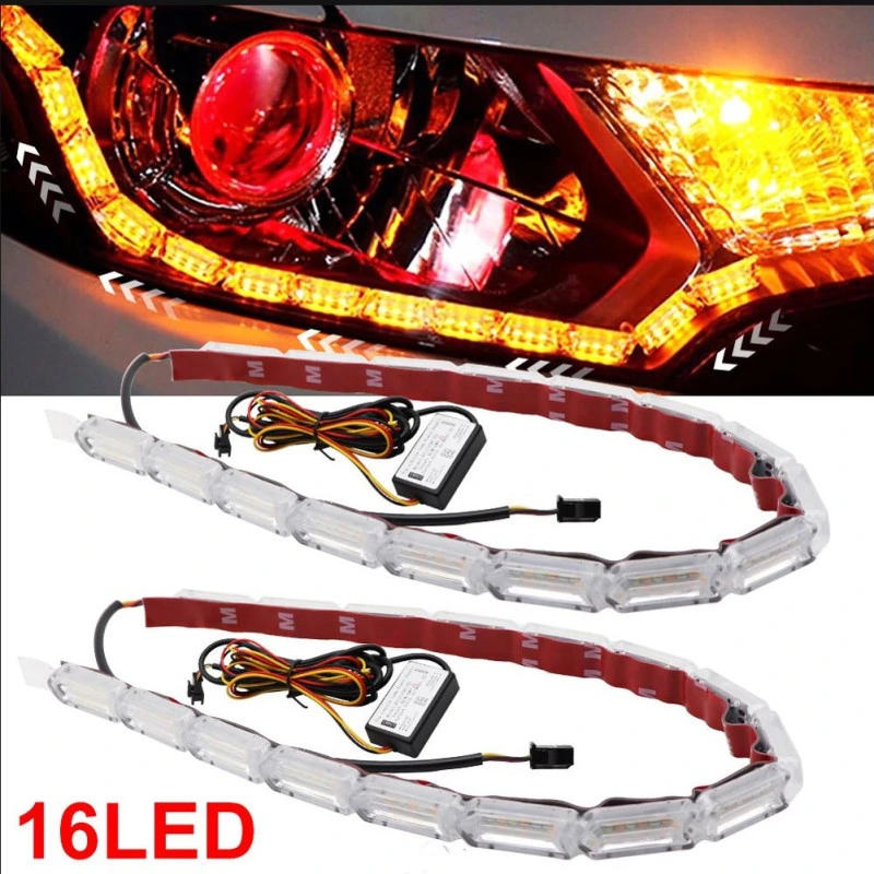 Flexible Crystal Angel Tears LED Strip Light with Dual Color White DRL Amber Turn Signal Flowing Light Car Auto Front Headlamp