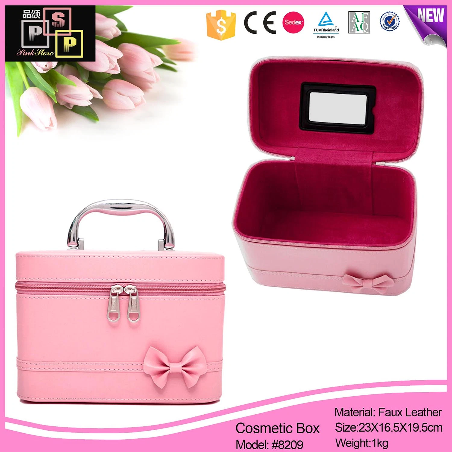 Rosa de lujo bolsas de cosméticos de los casos el kit de maquillaje maquillaje de viaje en tren caso Box (8209)