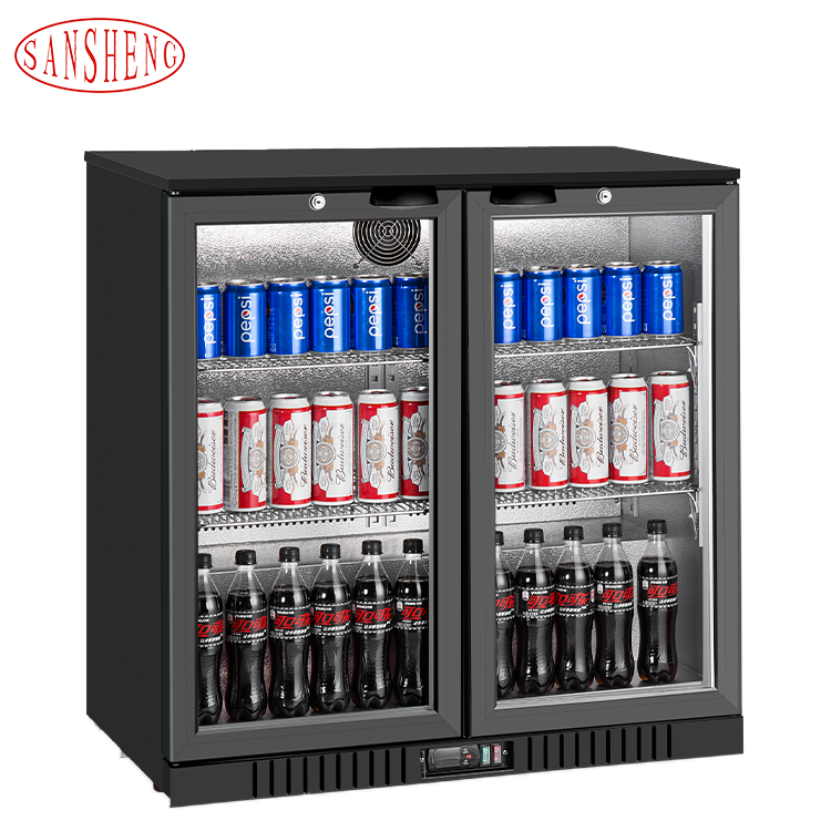 High quality/High cost performance  Transparent Double Doors Beverage Refrigerator Display Cabinet Freezer Showcase Cooler