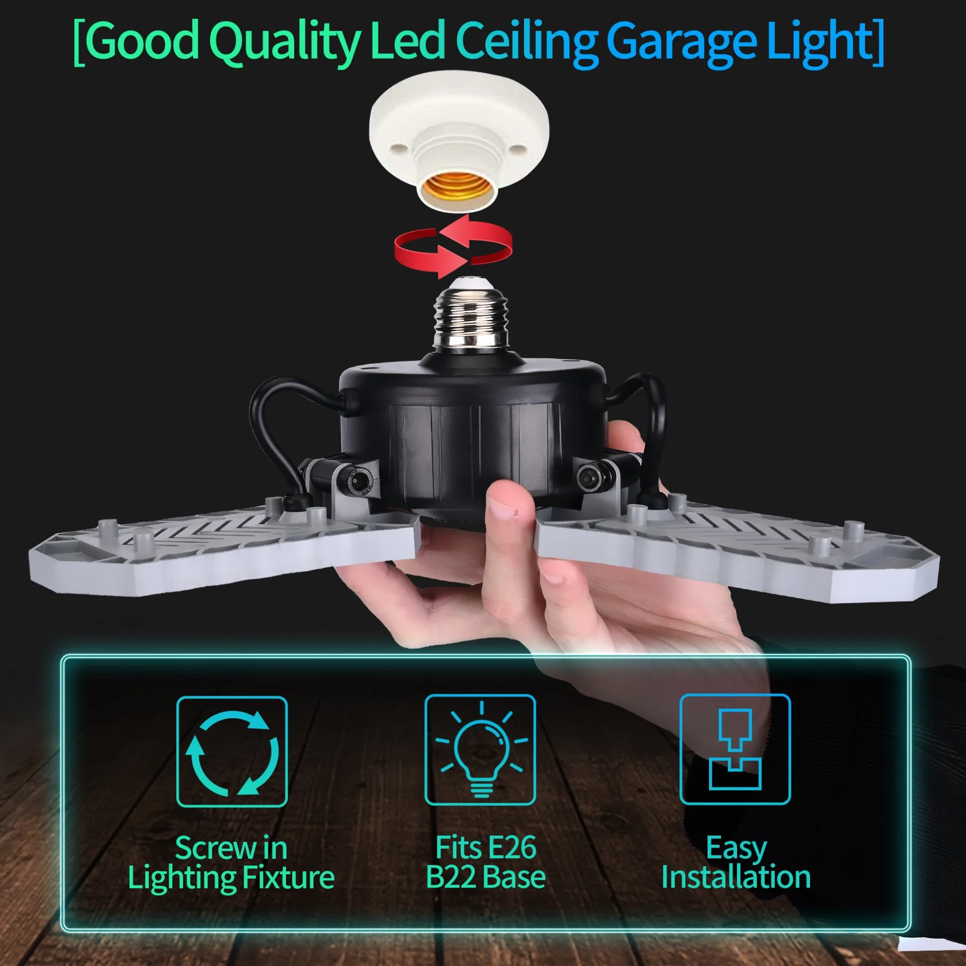 LED Garage Lights, 40W Ceiling Shop Light with 3 Ultra Bright Adjustable Panels, 3500lm Deformable LED Light for Garage Basement Warehouse Workshop