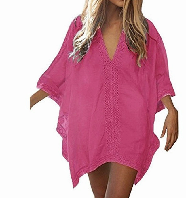 Women Candy Color Deep V Mesh Bikini Cover UPS Cotton Beach Dress