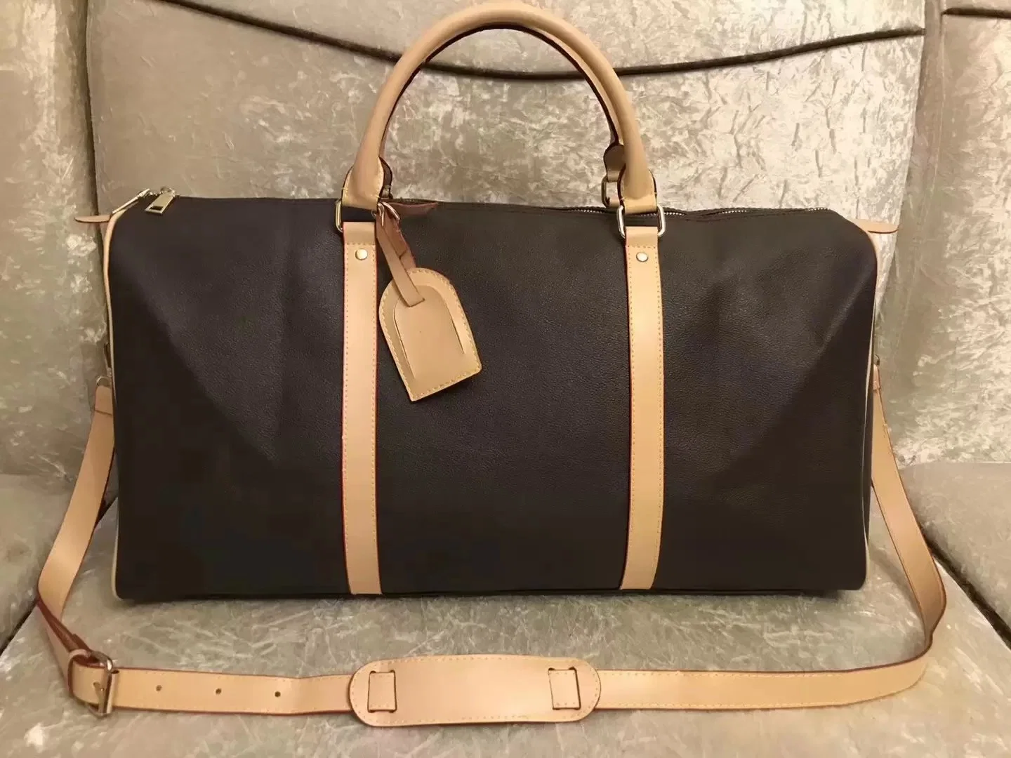 M41414/M41418 Bolsa 54cm Keepall PU de equipaje, bolsos de cuero Moda Mujer bolsas de viaje a los hombres Duffel hembra de la bolsa de deportes de gran capacidad Pursem41414/M41418 Bolsa 54cm ke