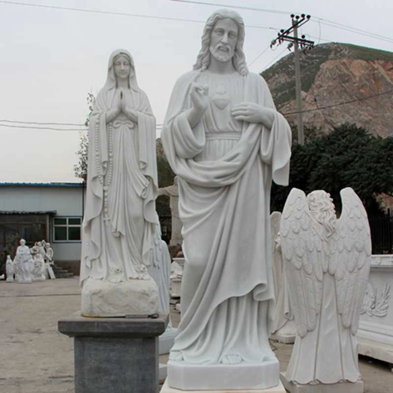 El tamaño de la vida de Jesús estatua de mármol blanco de católica de Cristo Jesús y de la Virgen Madre María estatua de Mármol para la venta