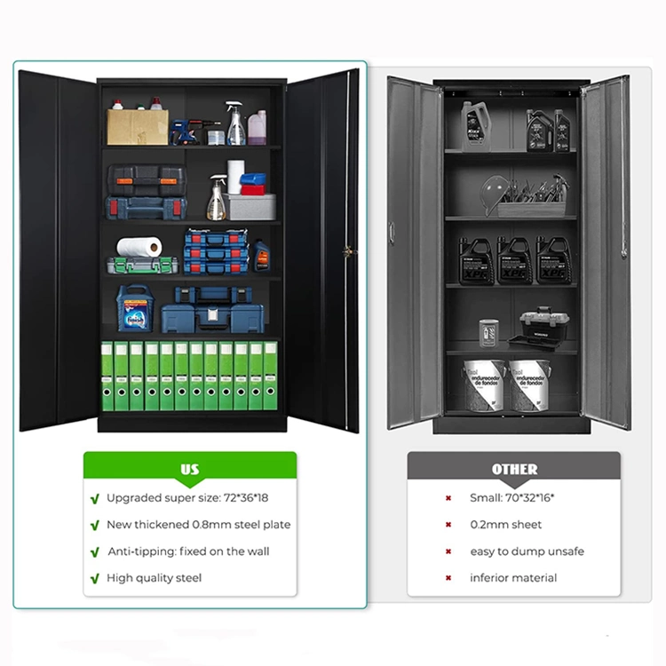 Jh-Mech 2 Doors and Lock Black Cabinet Metal for Office Garage Home