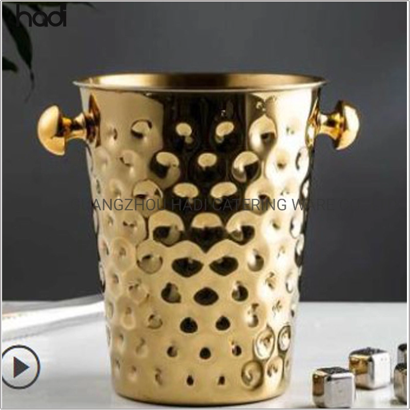 Guangzhou Hadi Wholesale/Supplier Restaurant Servers Hammered Stainless Steel Wine Bucket Luxury Hotel Buffet Gold Ice Bucket for Sale