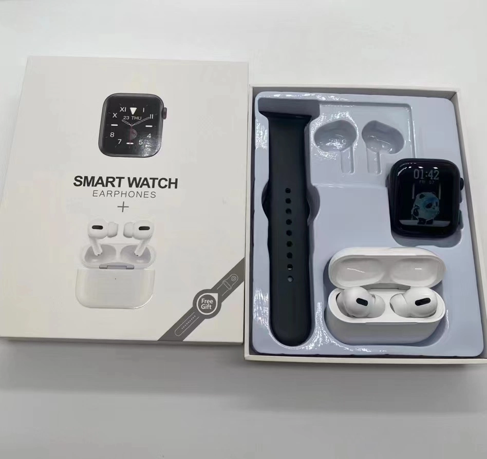 Bluetooth Smart Watch sem fio e Kit de Fone de Ouvido Intra-auricular Preto