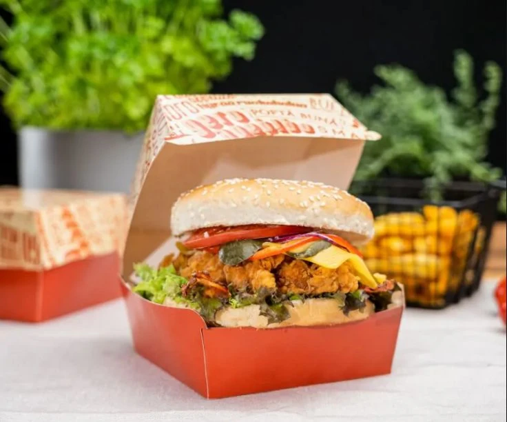 Wholesale/Supplier Custom Hamburger Boxes for Food Store Disposable Kraft Double Layer Paper Packaging Hamburger Boxes