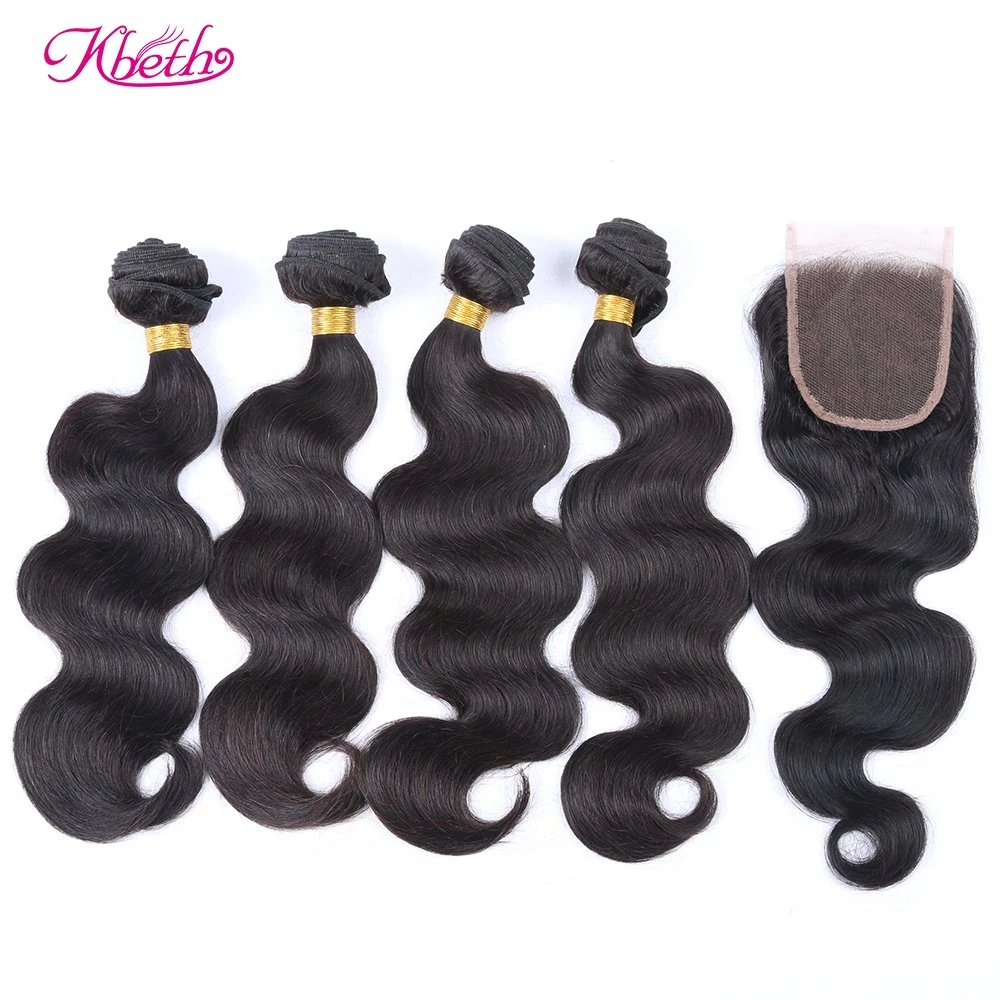 Kbeth extension de cheveux humains pour femmes noires cadeau 2021 100% Real Remy Human Hair 16 pouces longueur corps vague Bundle Avec fermeture en dentelle 4*4 HD Remy Mink Weaving