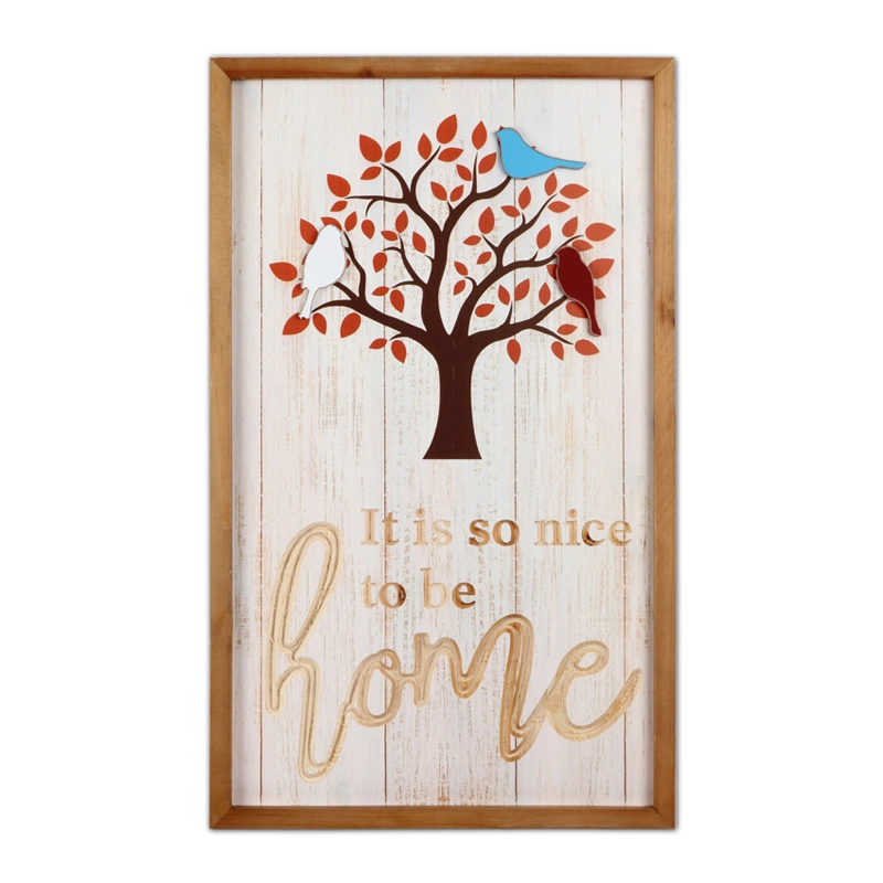 Solid Wood Wall Plaque with Laser Cutting Trees and Birds in 3D Finishing, Wooden Crafts with Trees and Words Designs with UV Printing, Wood Wall Hanging