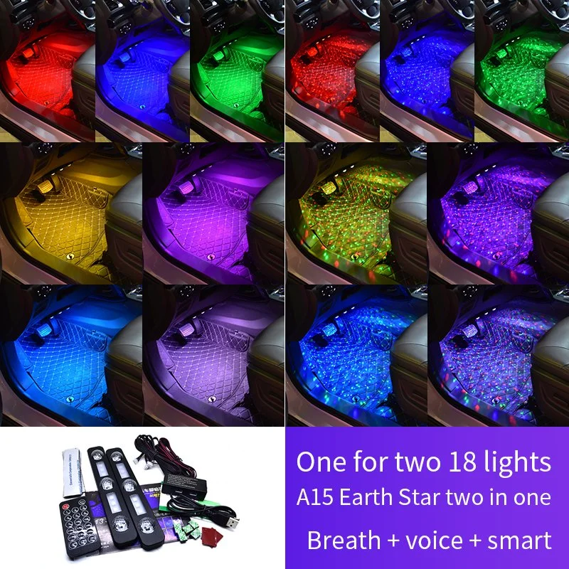 Car Decorations Light Interior Atmosphere Neon LED Strip Lights for Cars Underdash Remote Control Lighting