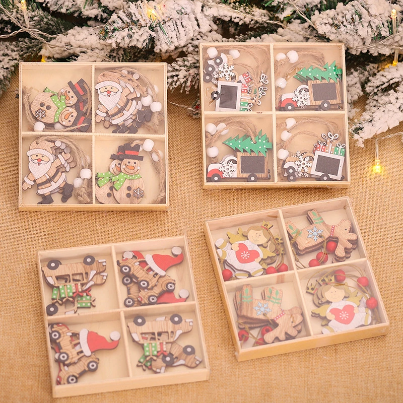 12 PCS por caixa adorável Bonitinha Natal Travando Madeira decoração pendente na caixa de embalagem