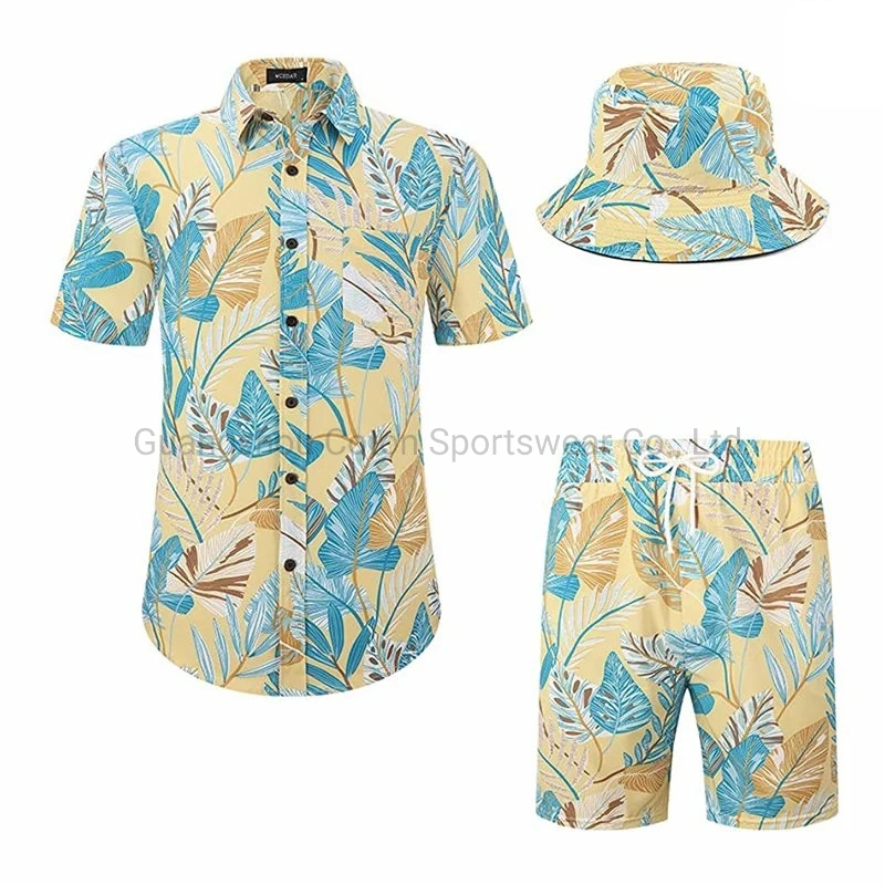 Men Hawaiian Geometric Flower HD Printed Wholesale Hawaii Shirts for Beach
