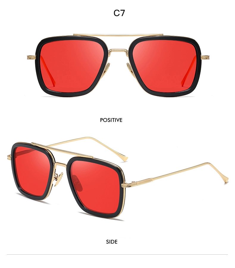 2021 Unisex elegante marco de metal cuadrados Puente Doble Oro gafas de sol lentes de PC de piloto de proceso de galvanoplastia