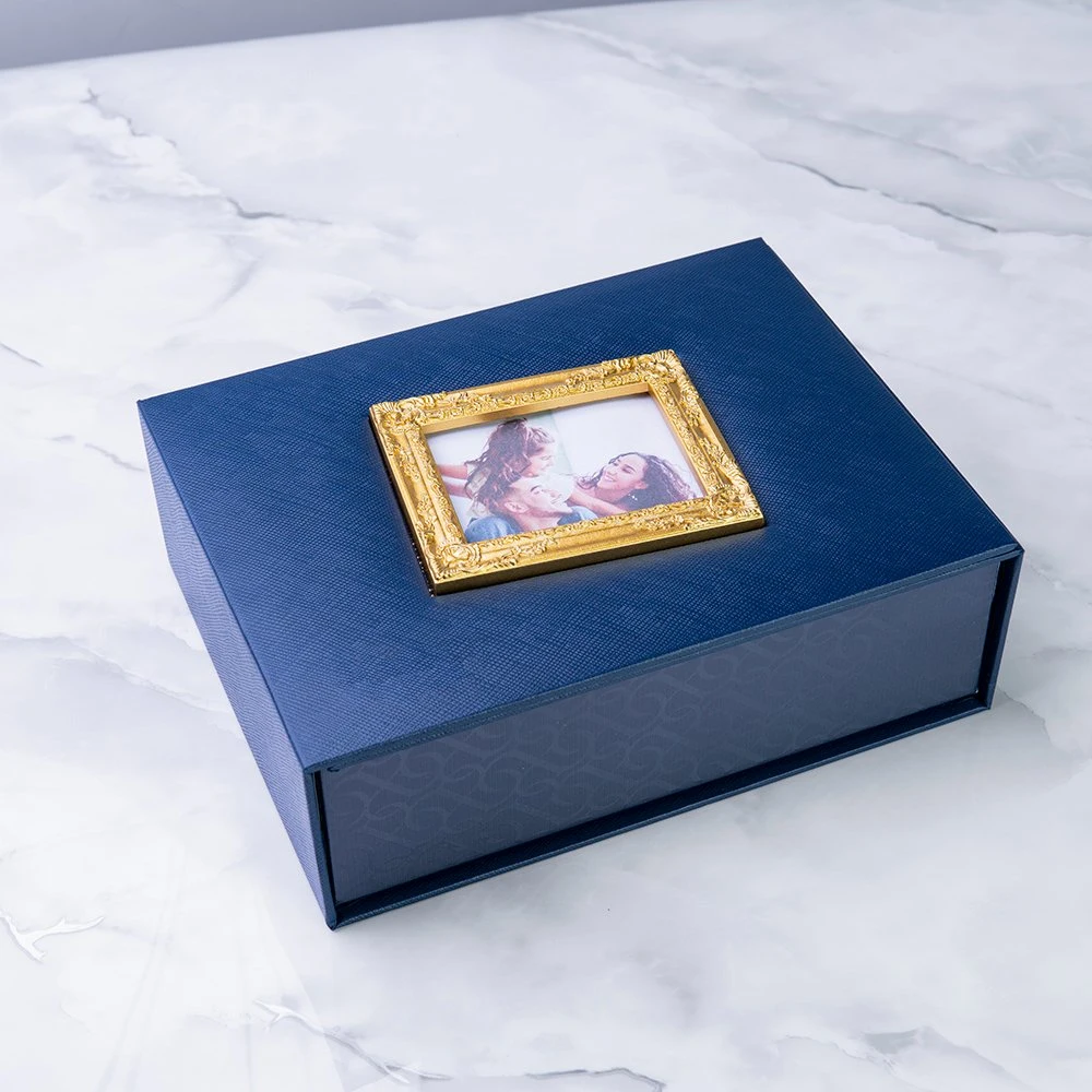 PU Wrapped Golden Photo Frame Paper Box with Double Layer Tray