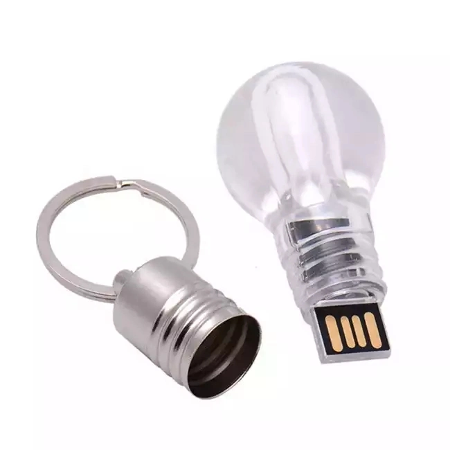Creative Keychain LED Light Glass Bulb Shape USB 2.0 Flash Drive 64GB Memory Stick 32GB