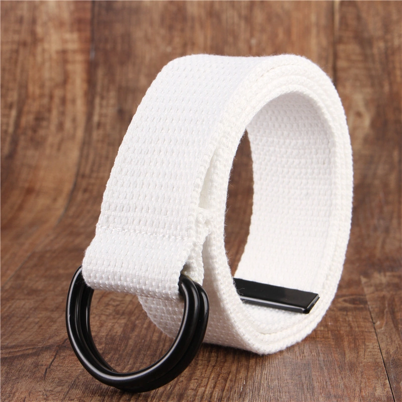 Fashion Solid Canvas Colorful D Ring Buckle Plain Cotton Webbing Belts with Metal Tips