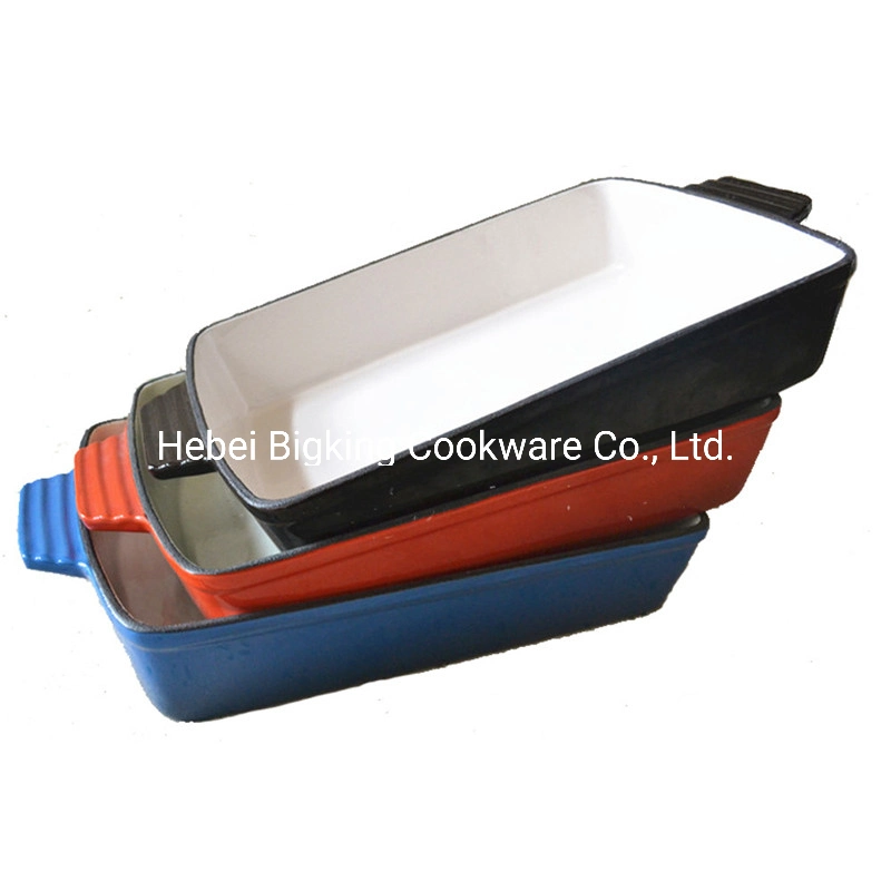 Enameled Rectangular Cast Iron Cooking Roasting Cookware Pan for Table Dish Plate FDA Approved