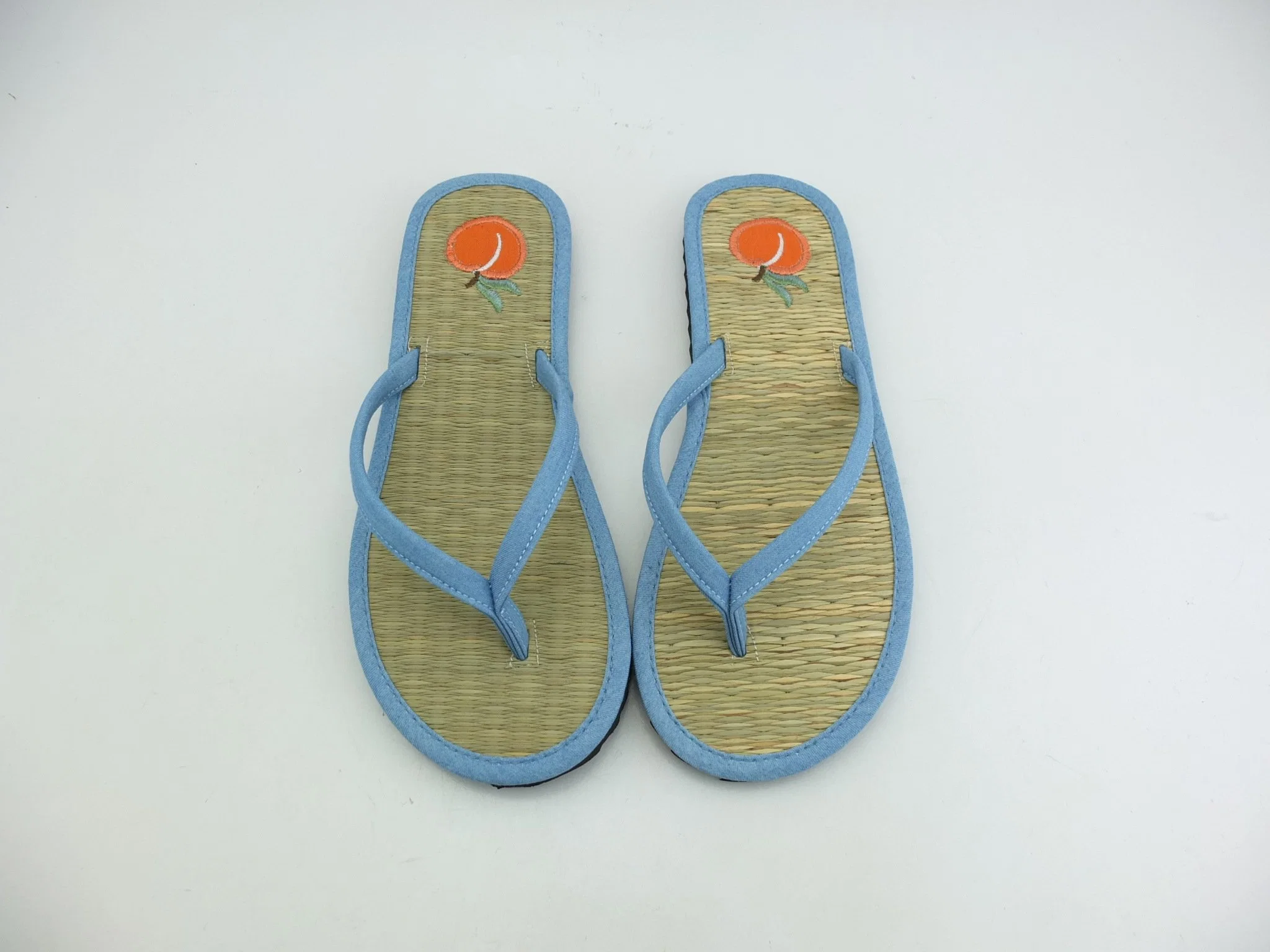 Straw Shoes EVA Outsole Denim Strap Flip Flops Embroidered Women's Slippers