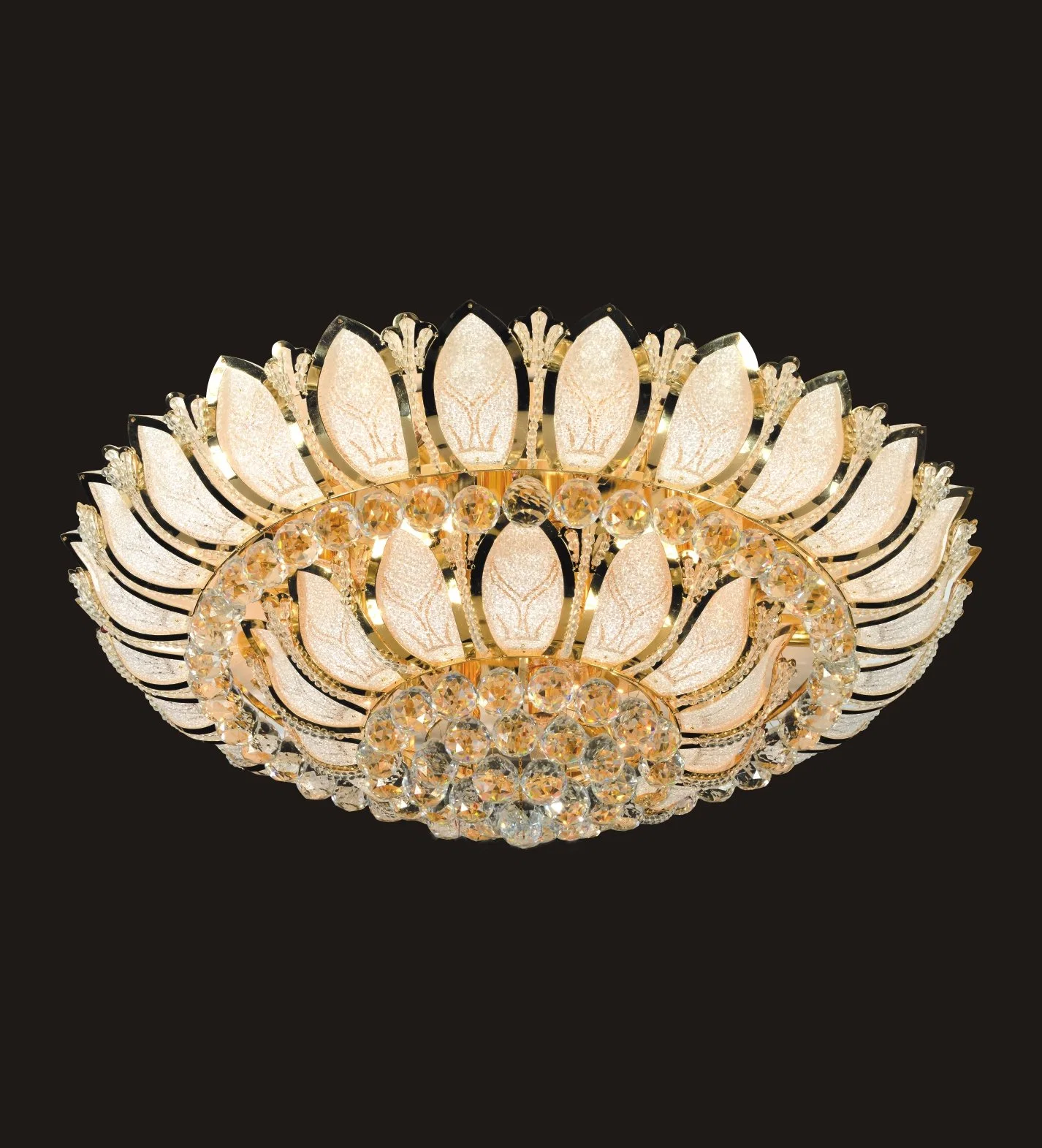 Modern Flower Round Shape LED Gold Luxury Bedroom Decoration Palace Villa Hallway Crystal Ceiling Lamp Fixture