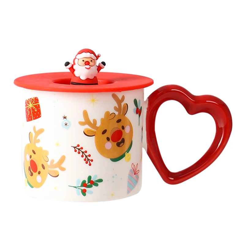 Santa Claus Ceramic Cup Creative Cartoon Net Red Cute Water Cup with Lid Spoon Cup Gift Mug Christmas Cup