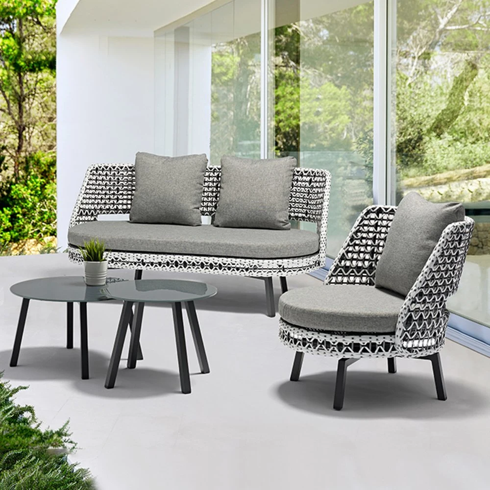 6 Seater Small Cushion Aluminum Bamboo Outdoor Garden Relax Furniture Set Sofa Set Curved Wicker Sofa Bed