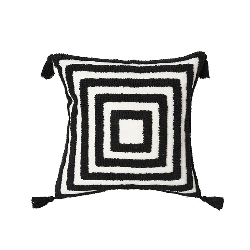 Black White Cushion Cover 45X45cm/30X50cm Pillow Cover Tufted Geometric for Netural Home Decoration Living Room Bedroom Chair