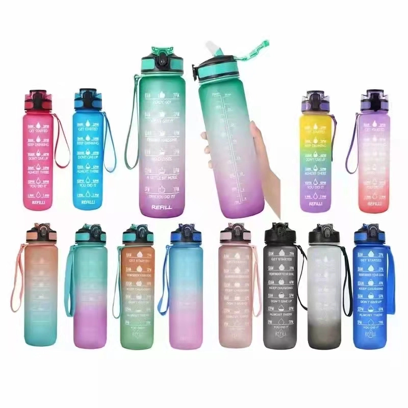 Leak-Proof Double Wall Color Gradient Plastic Reusable Coffee Water Tumbler Insulated Bottle