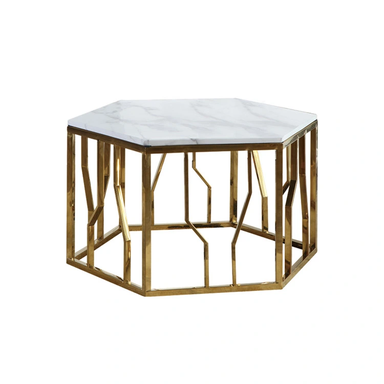 Hotel Coffee Table Rose Gold Stainless Steel Marble Round Corner Table