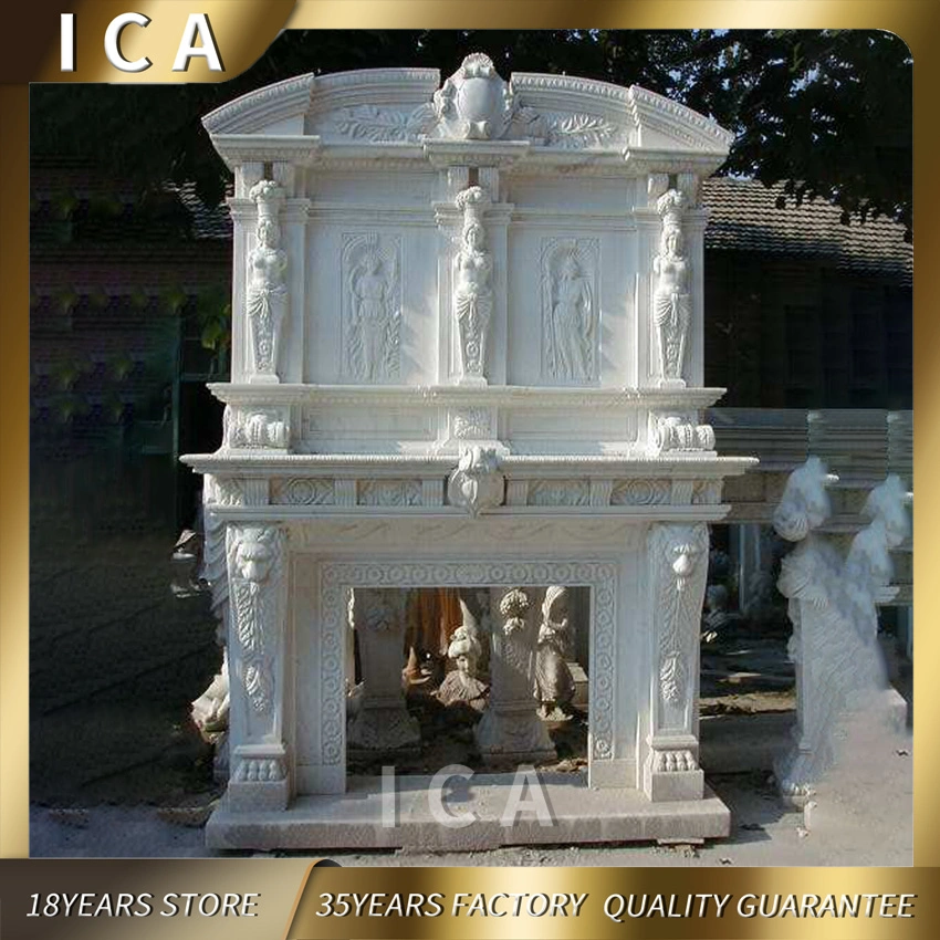 European Interior Decorative Hand Carved White Marble Fireplace