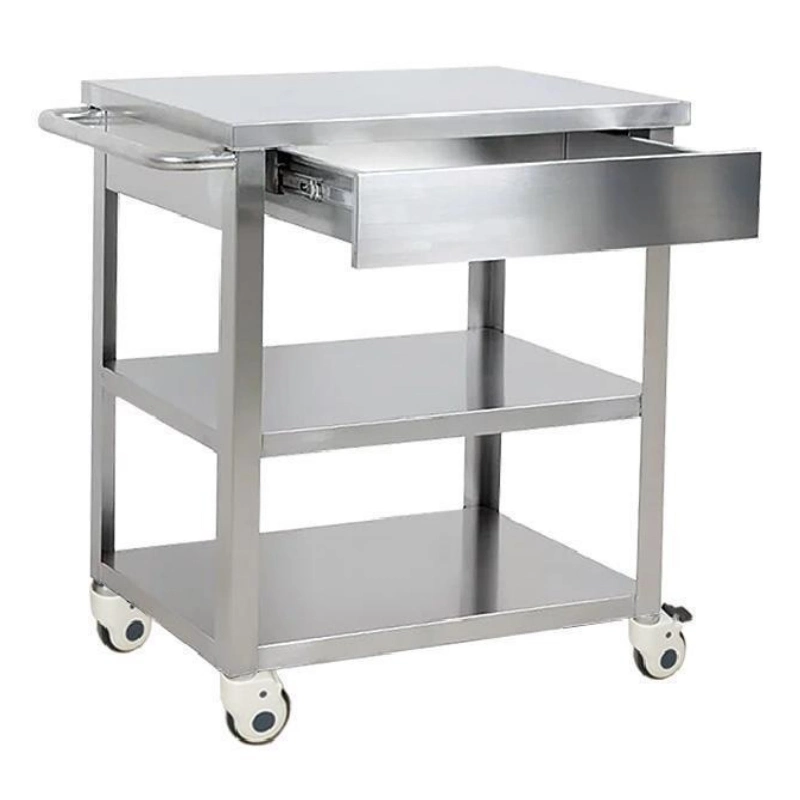 Hospital Stainless Steel Emergency Trolley Medical Dressing Cart Trolley with Drawers