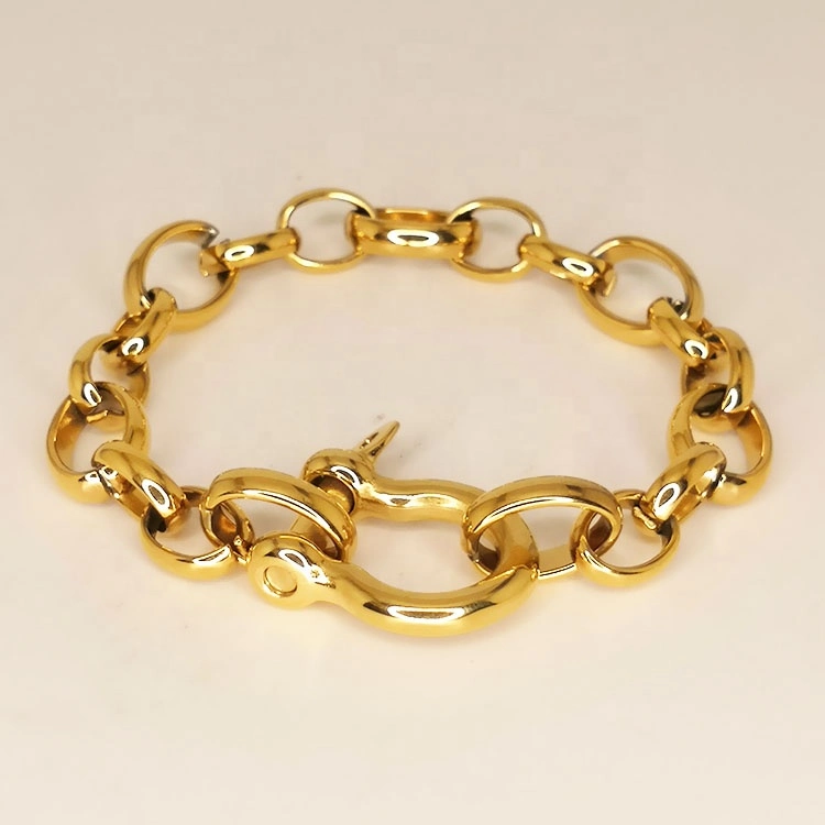 Alta Qualidade banhado a ouro de 18K jóias de aço inoxidável em forma de U bloquear a cadeia de Hip Hop Bracelete Rock