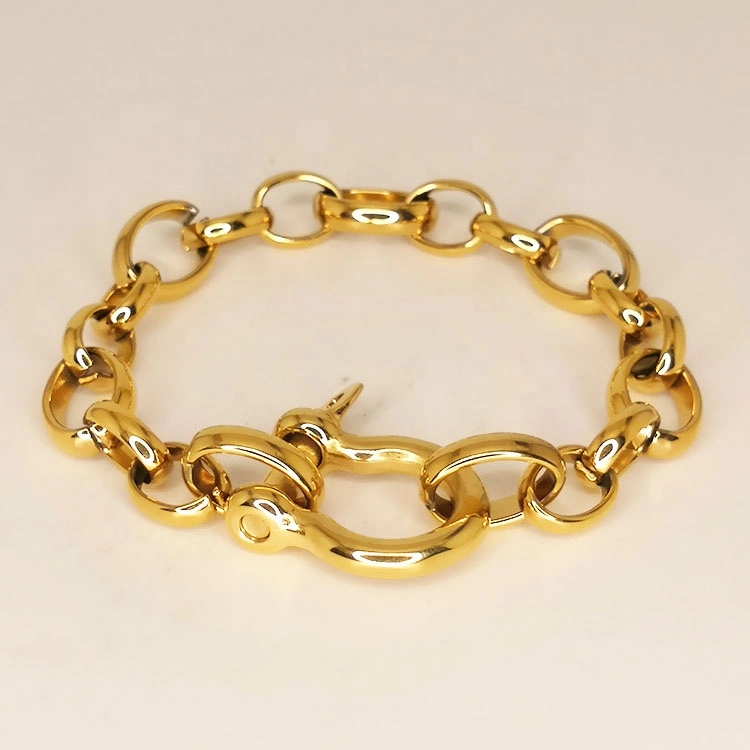 High Quality 18K Gold Plated Stainless Steel Jewelry U-Shaped Lock O-Chain Hip Hop Rock Bracelet