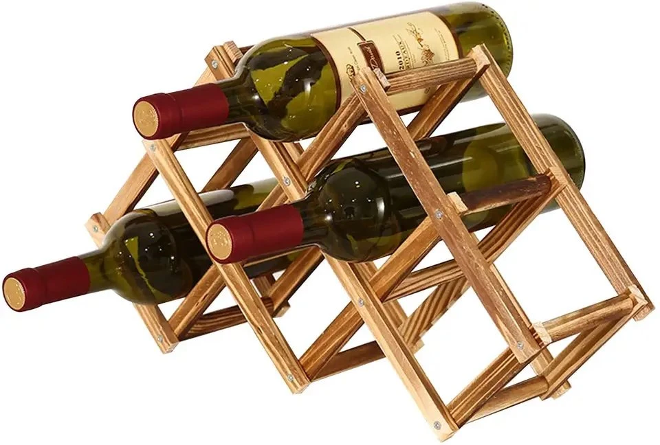 Rack dobrável para vinho de madeira com tampo de balcão, 6 garrafas porta-vinho