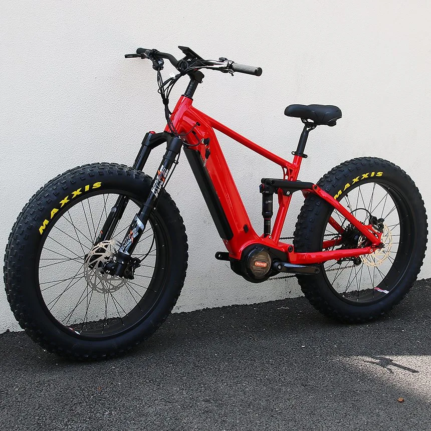 Bicicleta urbana todo-o-terreno elétrica de 1000 W, 26 polegadas, pneu gordo Bicicleta central de 50 km/H para adulto com liga de alumínio e suspensão total