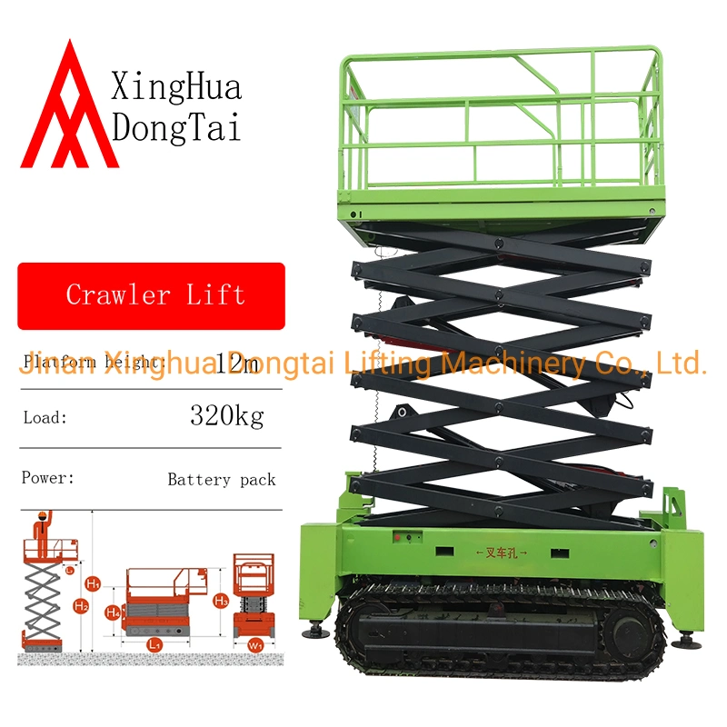 Mobile Lifting Platform with Automatic Leveling Support Legs Electric Track Crawler Scissor Man Lift