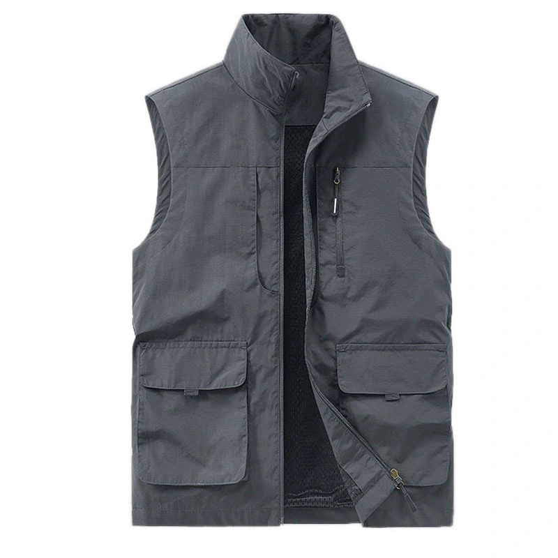 Logo Print Men's Utility Cargo Vest Outdoor Fishing Safari Travel Work Photo Vest with Pockets