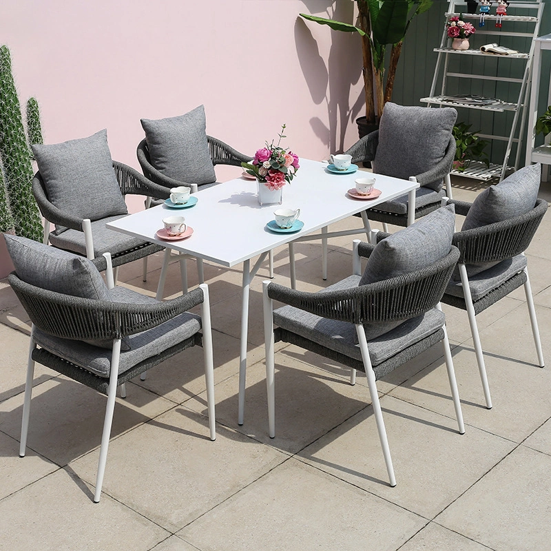 Muebles de estilo moderno al aire libre Jardín comedor Hotel aluminio Mesa redonda cuadrados de muebles de ratán para el restaurante