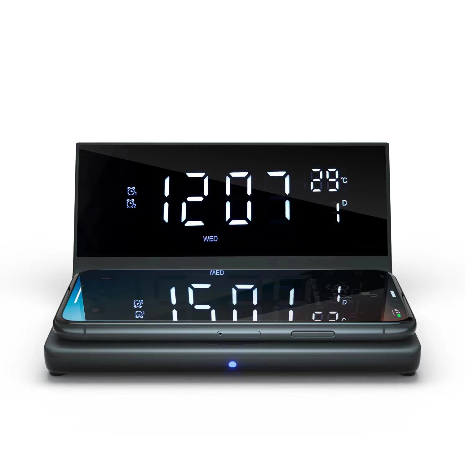 Alarm Clock Fast Wireless Charger with Screen with Time Display for Daily Life