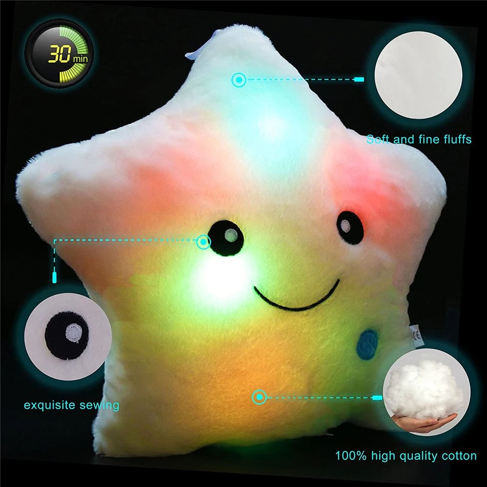 Creative Twinkle Star Glowing LED Night Light Plush Pillows Stuffed Toys (White)