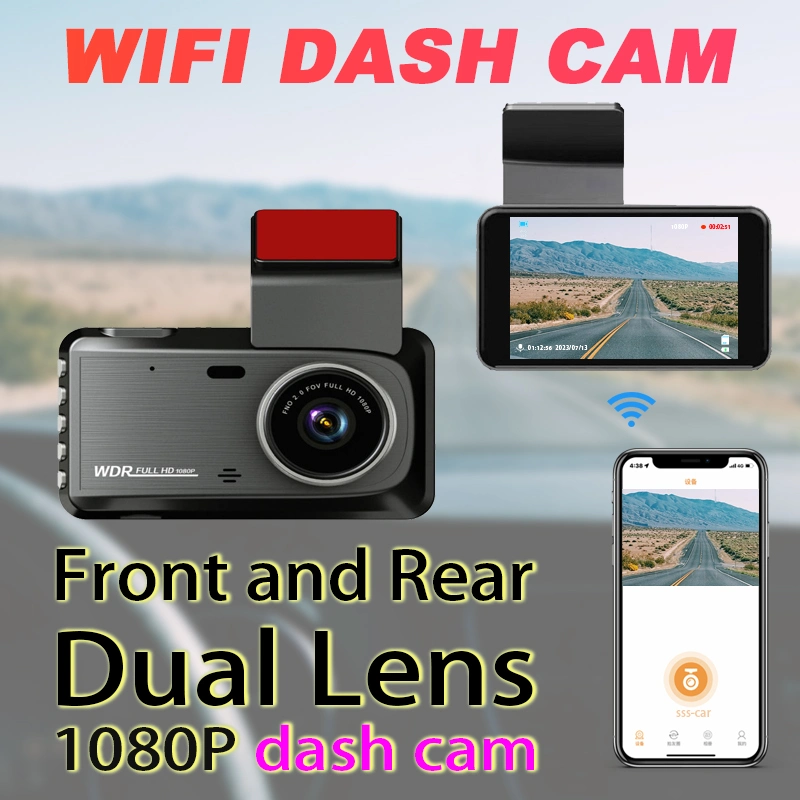 Мини-камера WiFi Лучшая видеокамера Dash HD 1080P Передняя и задняя двухкамерные автомобильные DVR двухобъектные WiFi Видеорегистратор с видеорегистратором, автомобильная приборная камера