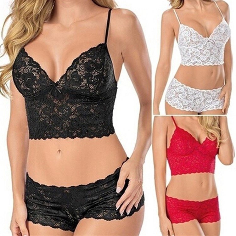 Wholesale Scalloped Ladies Padded Bras Wire Free Bra Sostenes Sin Costura Lace Bra for Women Sexy Lace Lingerie Set