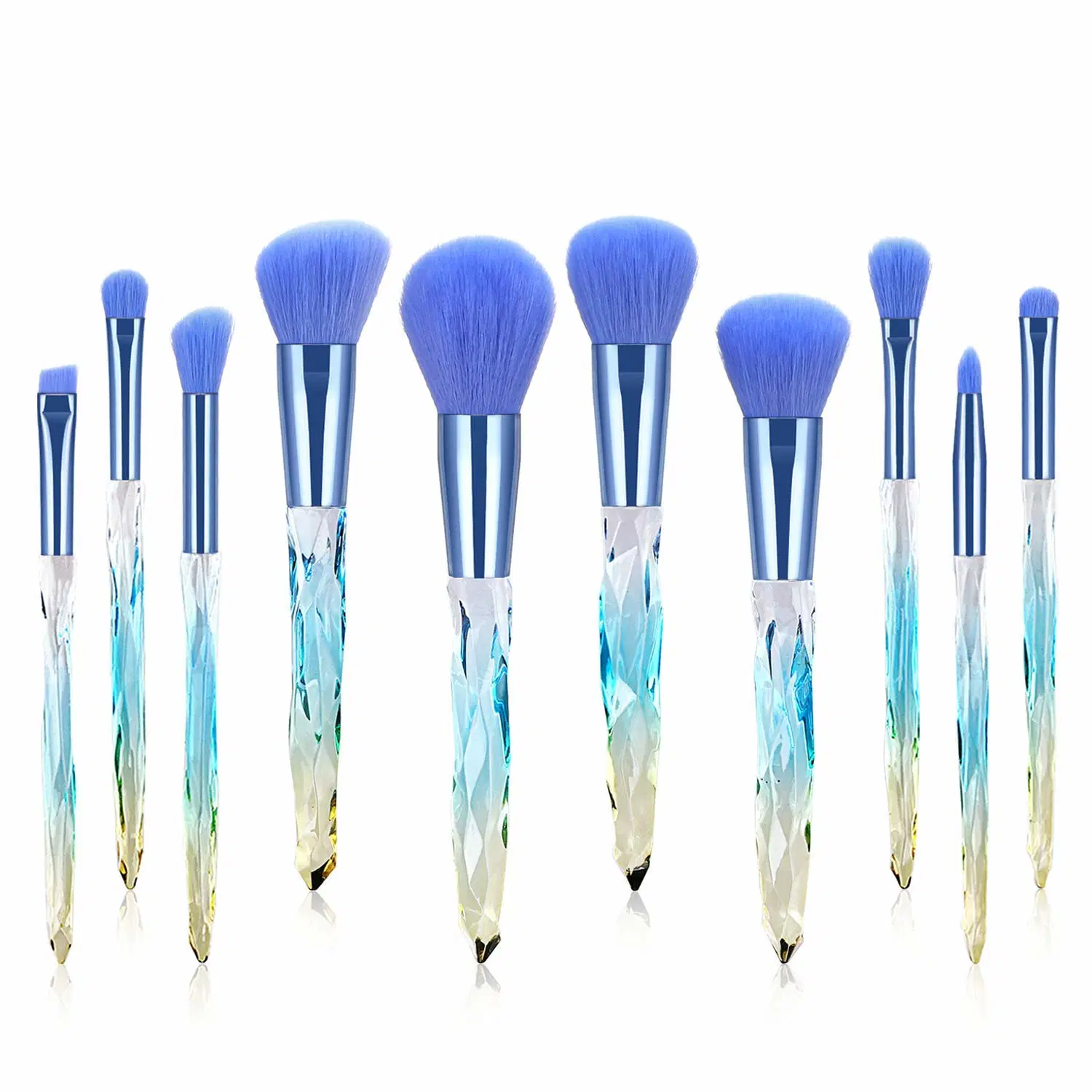 10PCS Crystal Handle Makeup Brush Set, Premium Synthetic Bristles Cosmetic Brush for Powder Foundation Blush Concealer Blending Eyeshadow Eyeliner Make up Brush