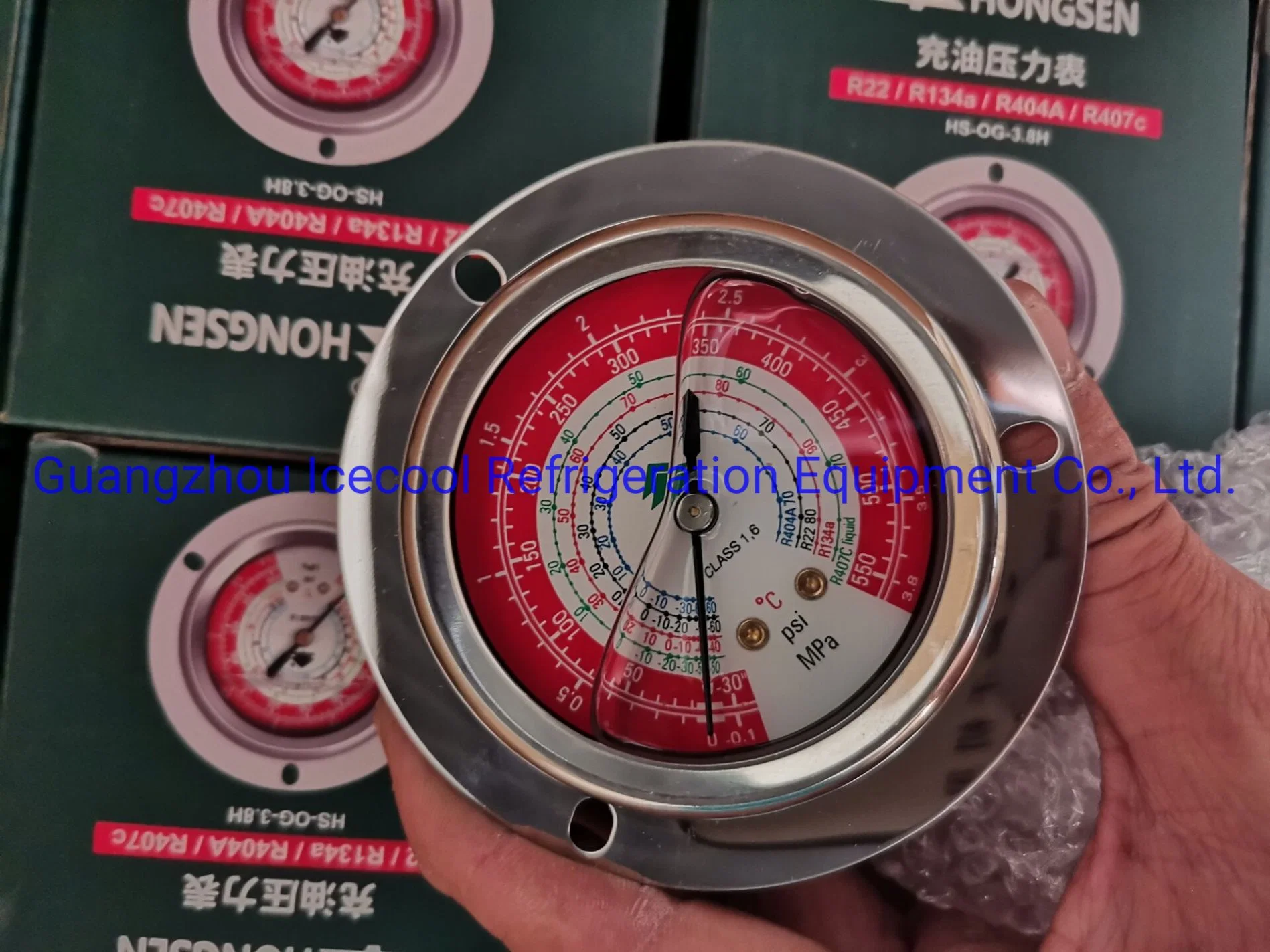 Hongsen Oil Filled Vacuum Pressure Gauge for R22 R134A R404A R407c for High and Low Pressure