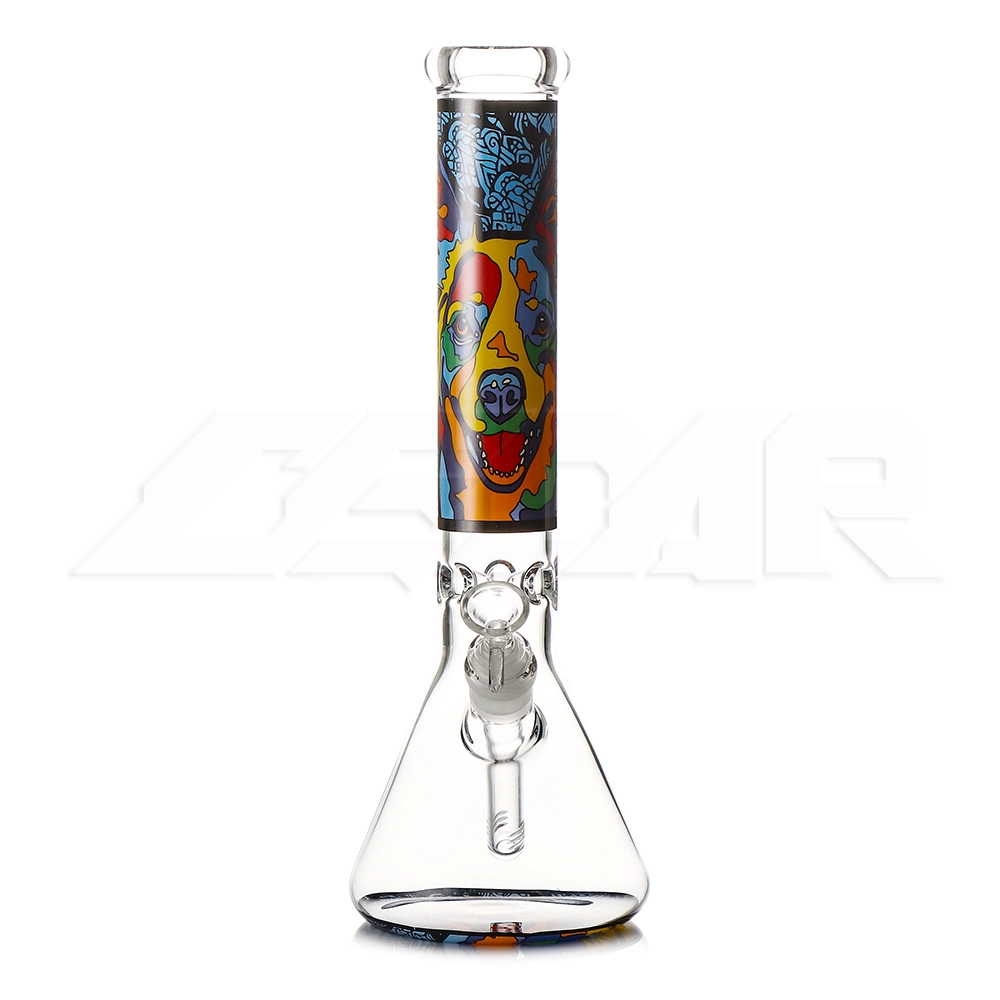 13.8 Inches Heavy Beaker Dogs Decal Glass Hookah 5mm Glass Tobacco Smoking Water Pipe Glass Smoking Set