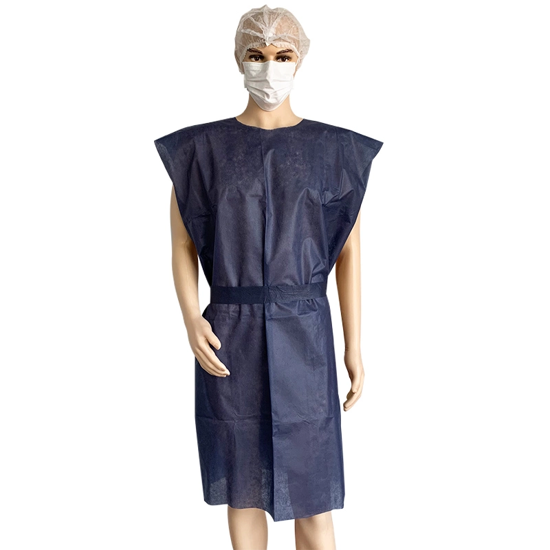 Disposable Patient Gowns with Tie Nonwoven Unisex Dark Blue Exam Robes for Men and Women