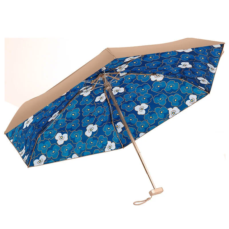 Creative Flat Slim Mini Pocket Size 5 Section Hand Open Sun and Rain Souvenir Umbrella